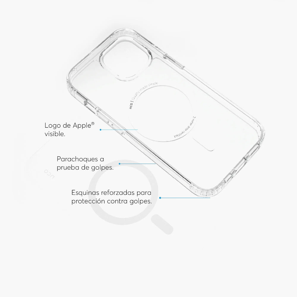Case NCO SafeCase Clear Crystal con Magsafe para iPhone 15 - Transparente