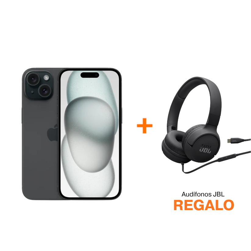 iPhone 15 128 GB Negro + Audífonos JBL Tune 520C USB-C - Negro
