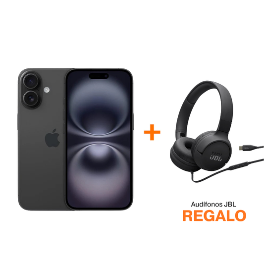 iPhone 16 128 GB Negro + Audífonos JBL Tune 520C USB-C - Negro