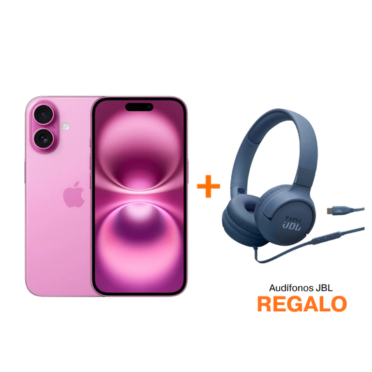 iPhone 16 128 GB Rosa + Audífonos JBL Tune 520C USB-C - Azul