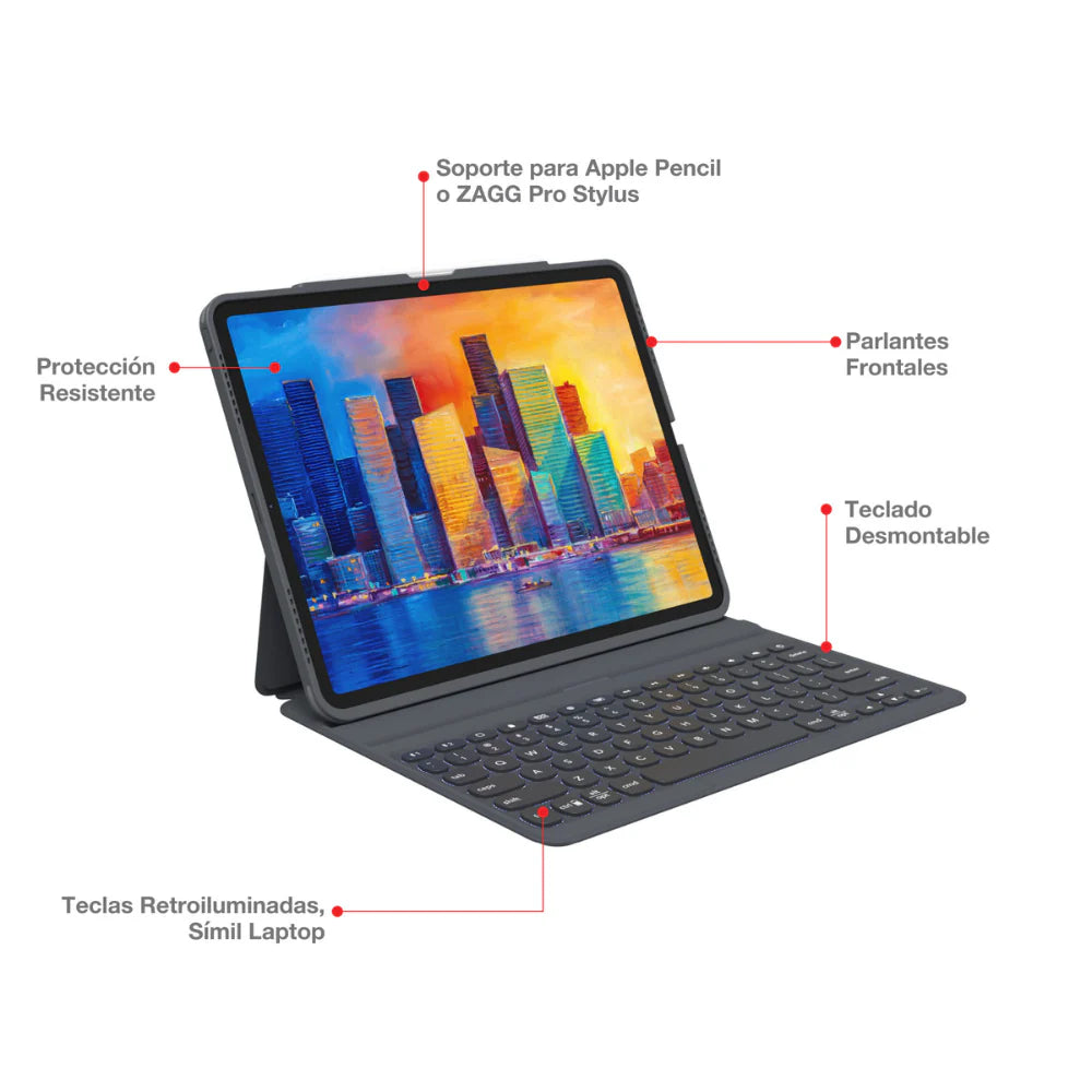 Teclado con Funda Zagg Pro Keys para iPad Pro 11 (Gen 4/3/2/1) Air 11 M2/ Air 10.9 (Gen 5/4) - Negro