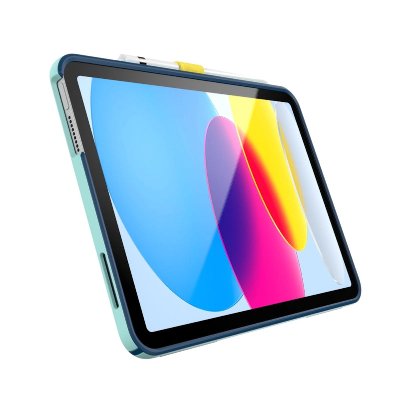 Cas_Speck_con_Soporte_para_iPad_11_10_Gen_Turquesa_Amarillo_Posicion_3_iShop_Costa_Rica