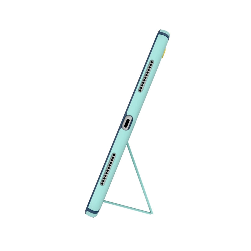 Cas_Speck_con_Soporte_para_iPad_11_10_Gen_Turquesa_Amarillo_Posicion_4_iShop_Costa_Rica