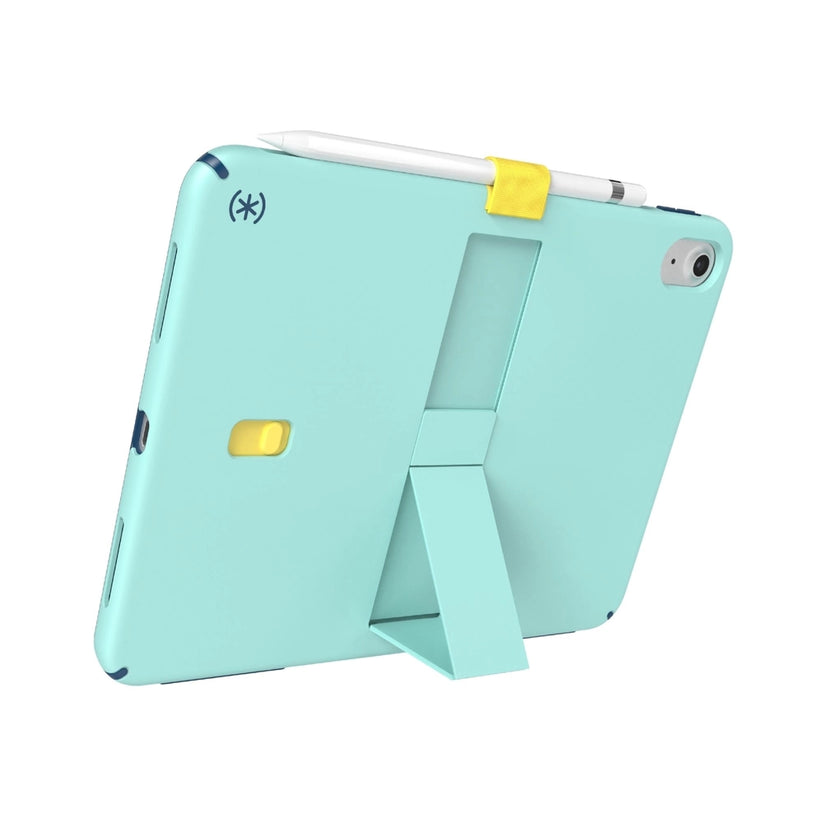Cas_Speck_con_Soporte_para_iPad_11_10_Gen_Turquesa_Amarillo_Posicion_5_iShop_Costa_Rica