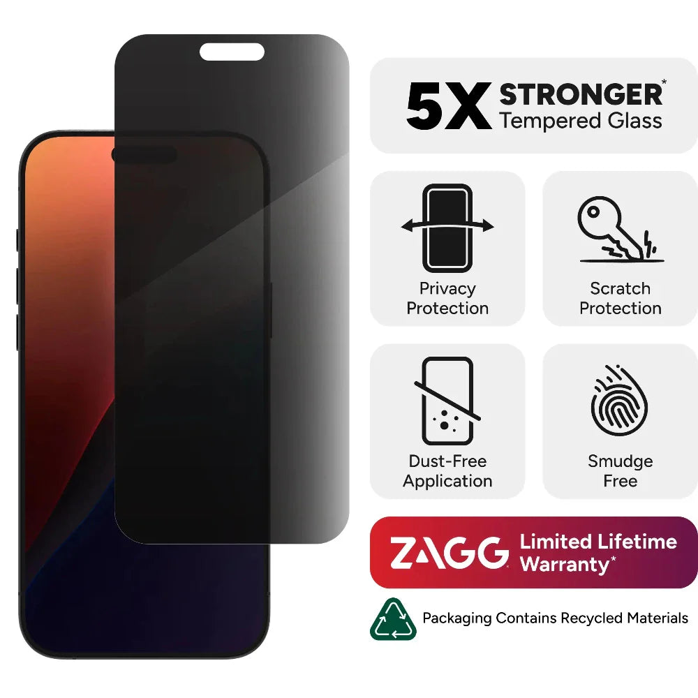 Protector de Pantalla para iPhone 16 Pro Max ZAGG Glass Elite con Privacidad