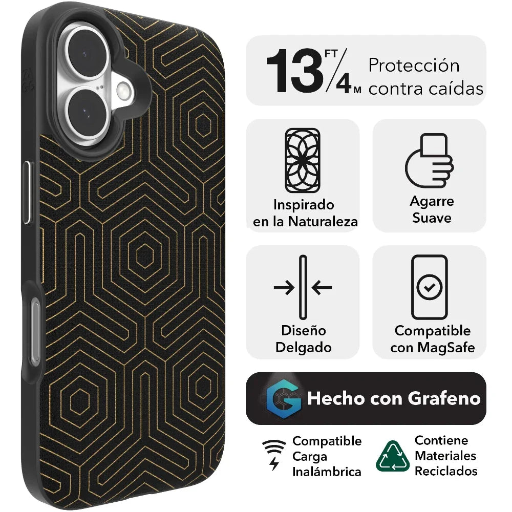 Case Zagg London Snap con Magsafe para iPhone 16 - Hexágonos Negro