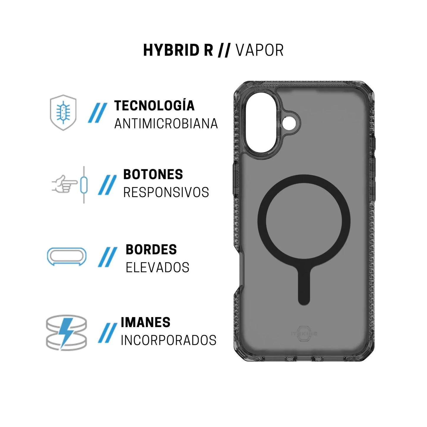 Case ItSkins Hybrid R Vapor con MagSafe para iPhone 16 - Negro