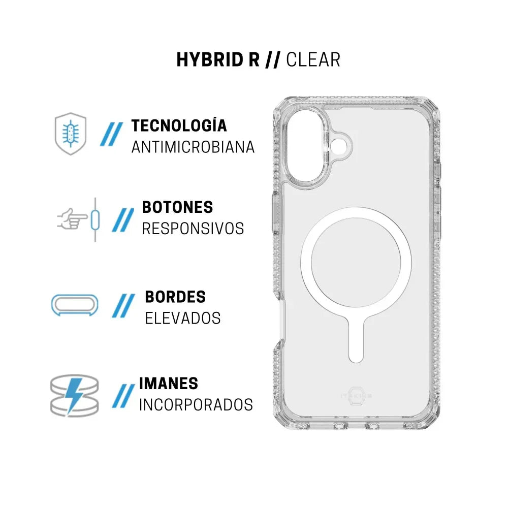 Case ItSkins Hybrid R Clear con MagSafe para iPhone 16 - Transparente