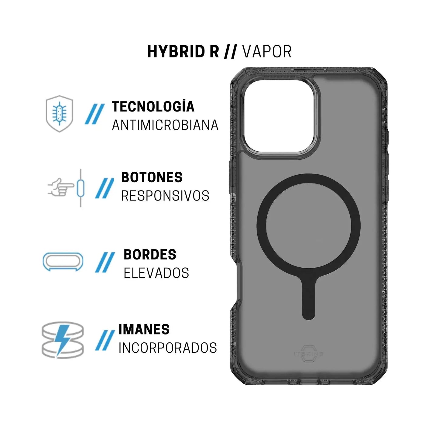 Case ItSkins Hybrid R Vapor con MagSafe para iPhone 16 Pro Max - Negro