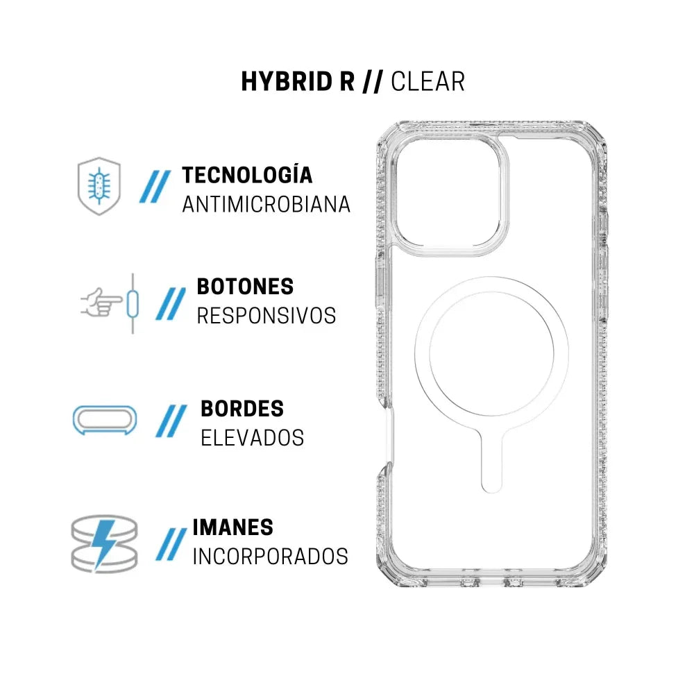 Case ItSkins Hybrid R Clear con MagSafe para iPhone 16 Pro Max - Transparente