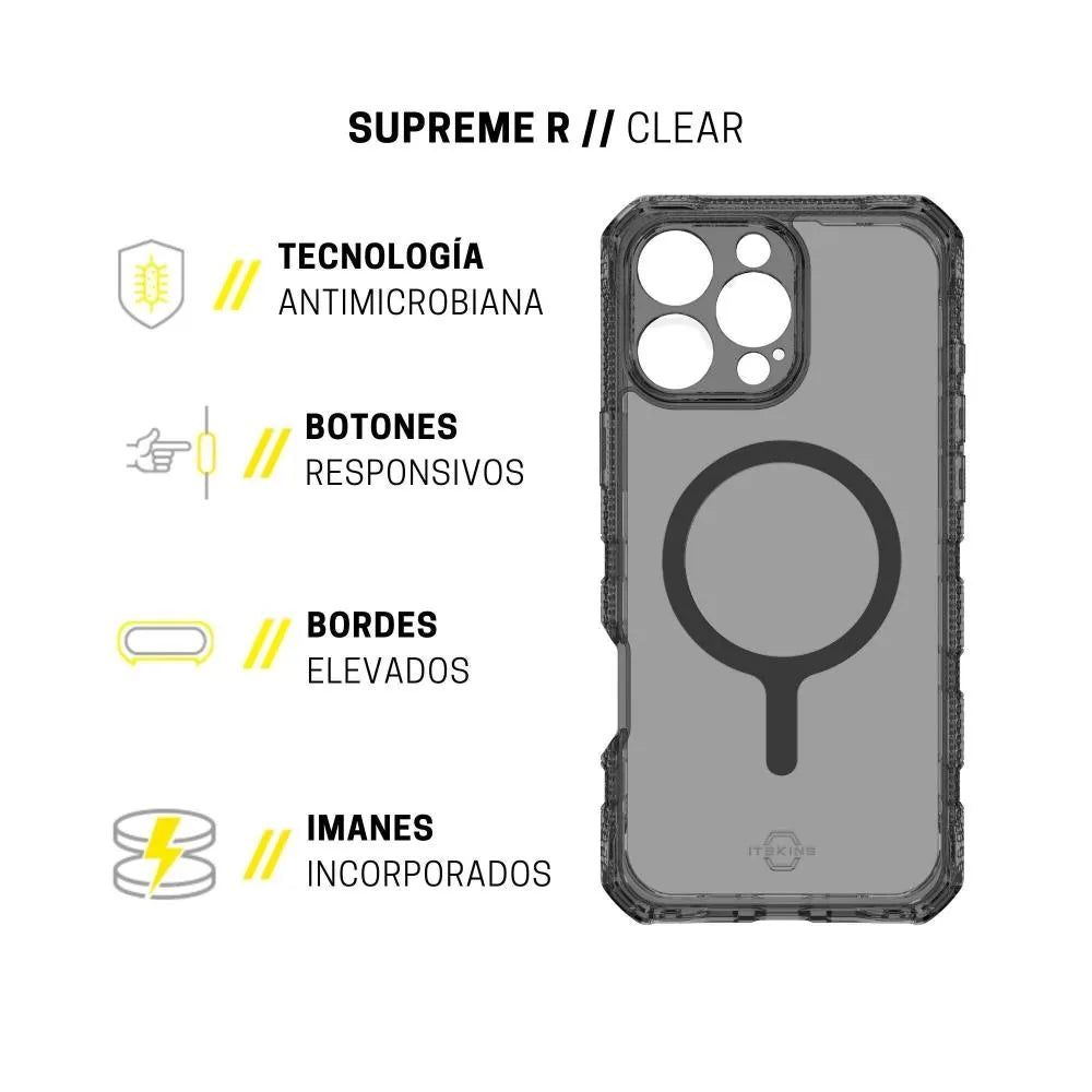 Case ItSkins Supreme R Clear con MagSafe para iPhone 16 Pro Max - Negro