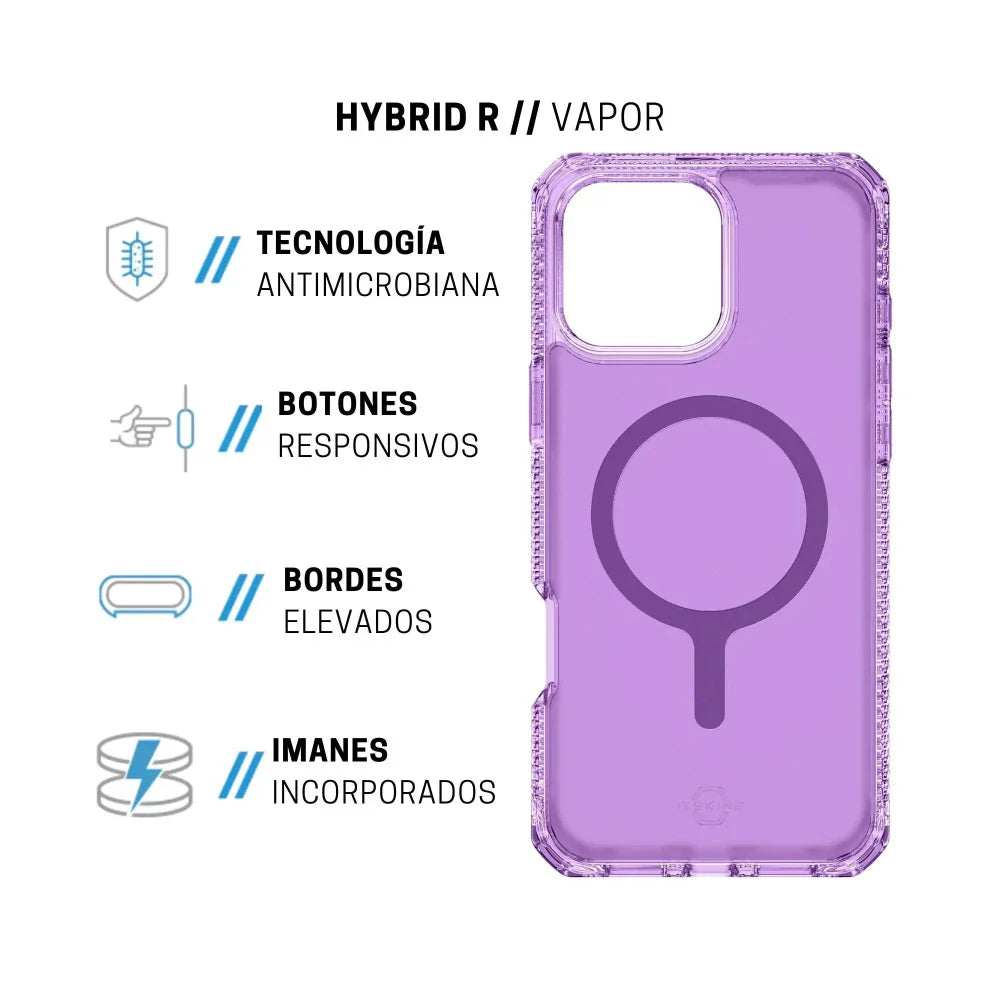 Case ItSkins Hybrid R Vapor con MagSafe para iPhone 16 Pro - Morado