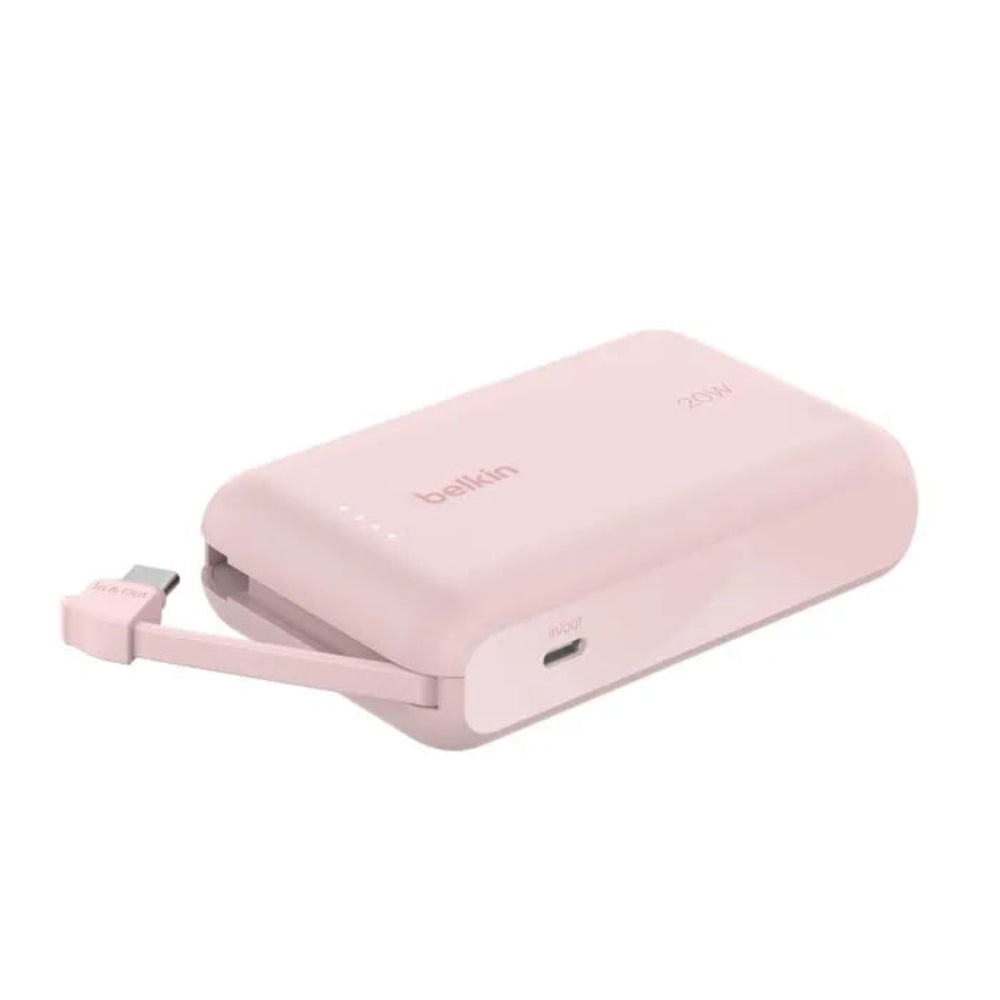 Bateria Externa Belkin 10K con Cable USB-C Integrado 20W - Rosa