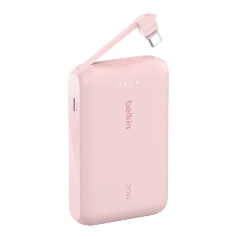 Bateria Externa Belkin 10K con Cable USB-C Integrado 20W - Rosa