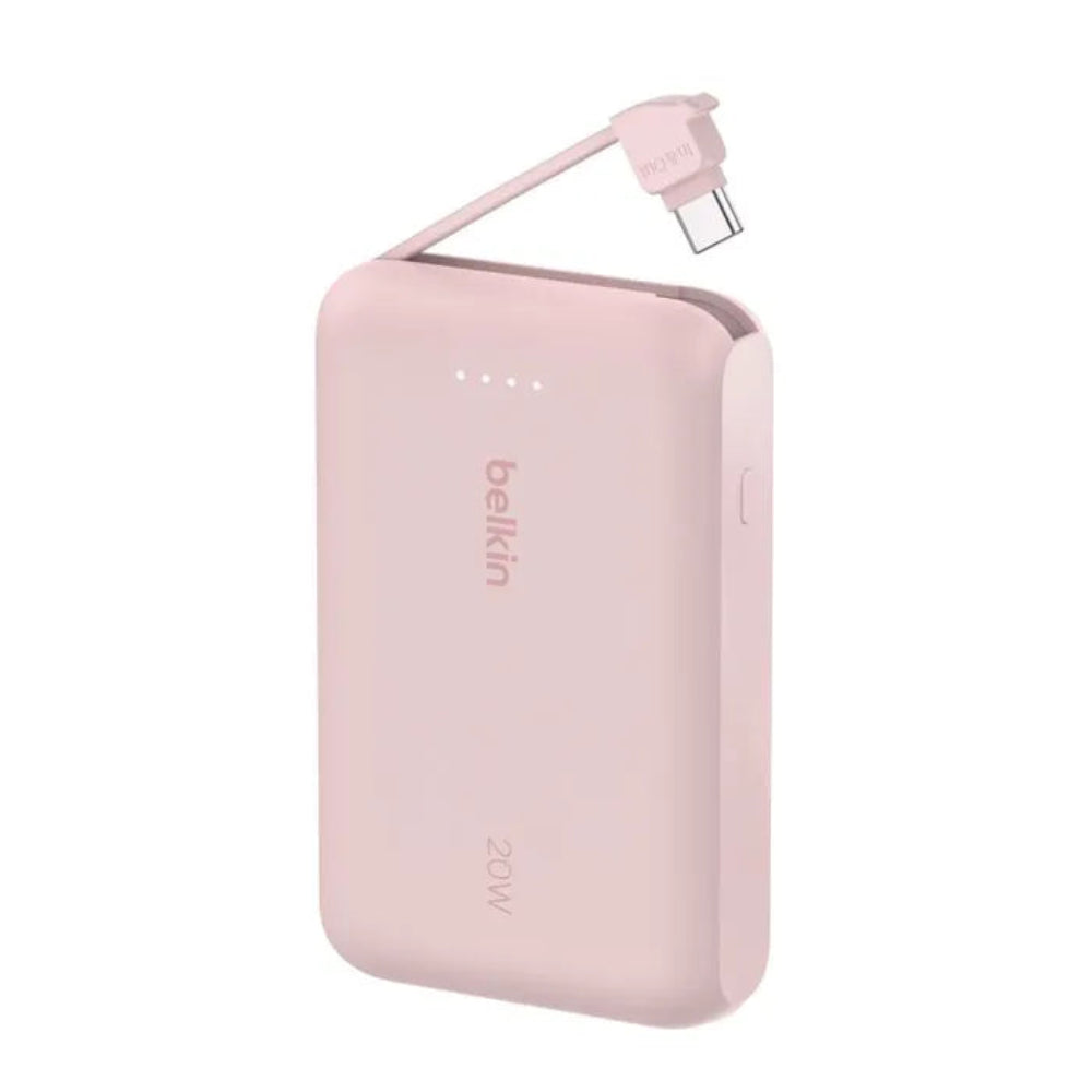 Bateria Externa Belkin 10K con Cable USB-C Integrado 20W - Rosa