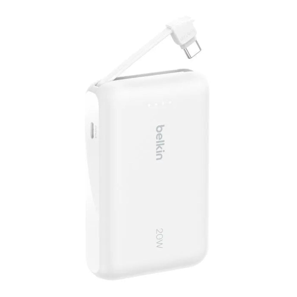 Bateria Externa Belkin 10K con Cable USB-C Integrado 20W - Blanca