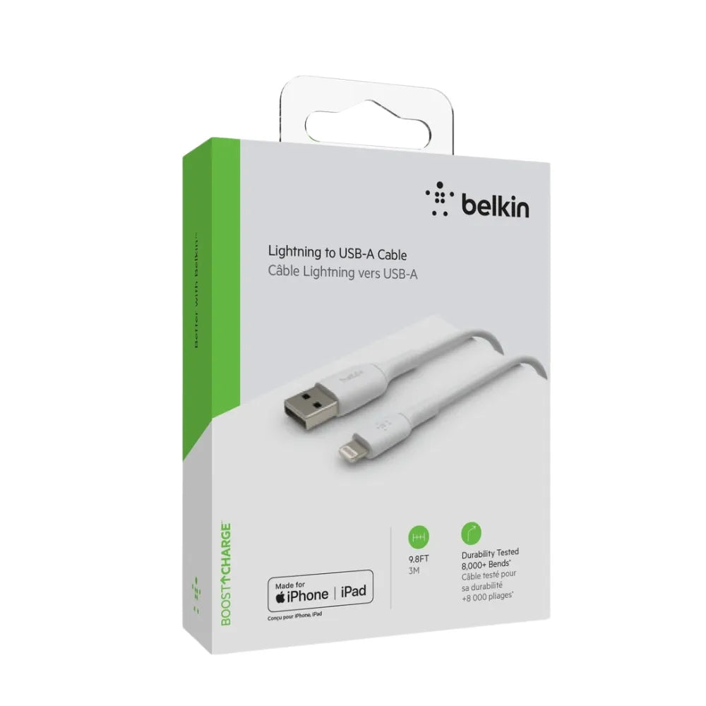 Cable Belkin BoostCharge USB-A a Lightning 3m Blanco