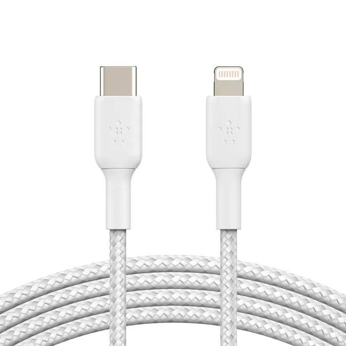 Cable Belkin trenzado USB-C a Lightning 1m - Blanco