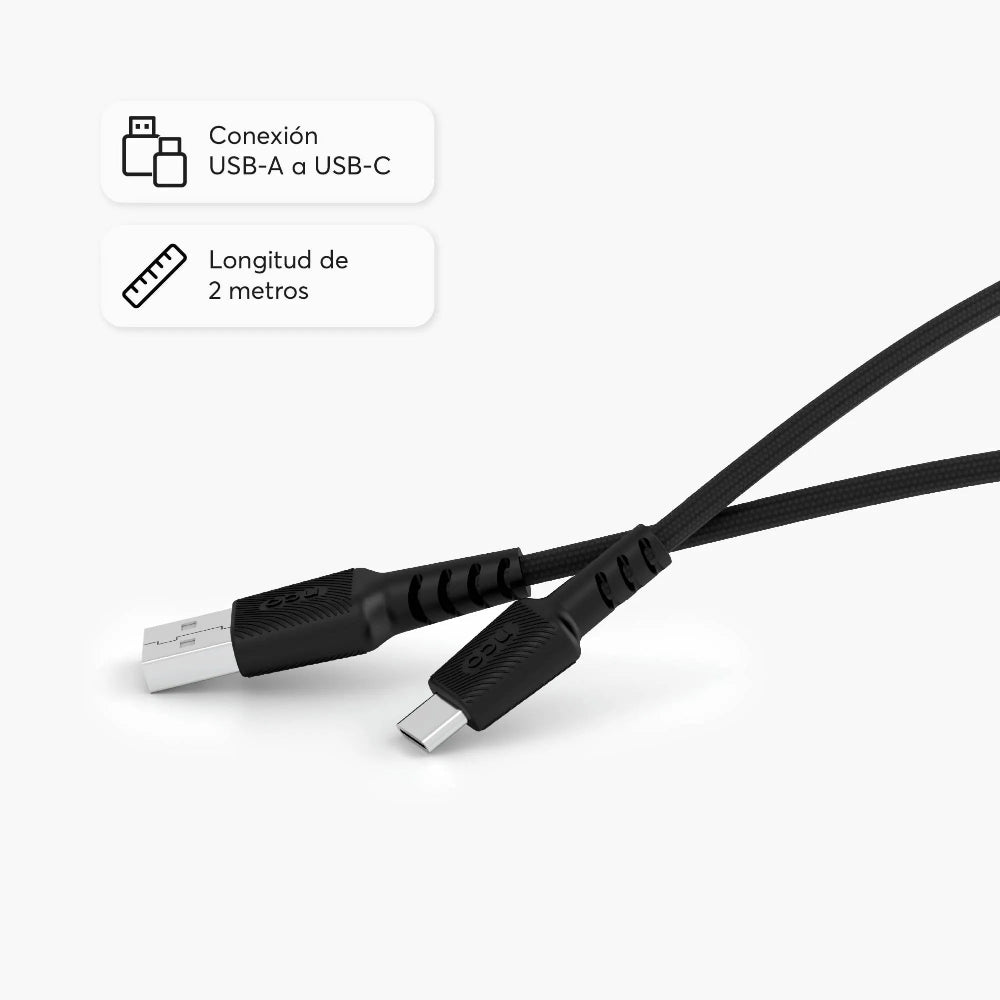 Cable Trenzado NCO PowerLite 2m USB-A a USB-C - Negro