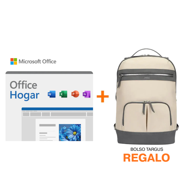Microsoft Office Hogar y Estudiantes 2024 + Mochila Targus 15 Newport - Beige
