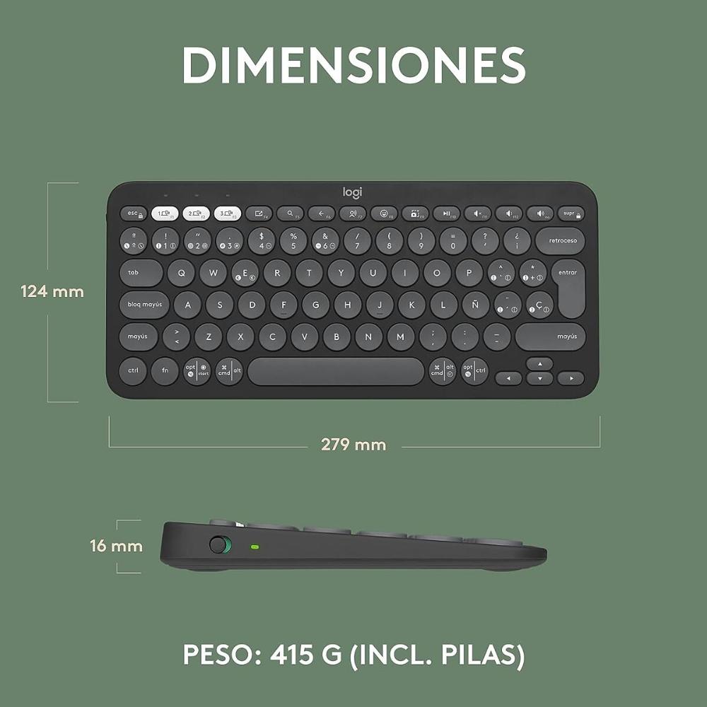 Teclado Bluetooth Multidispositivo Logitech Pebble Keys 2 K380s - Grafito