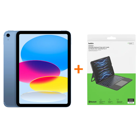 iPad Wi-Fi 256 GB - Azul (A16) + Case con Teclado Everyday Belkin para iPad - Negro