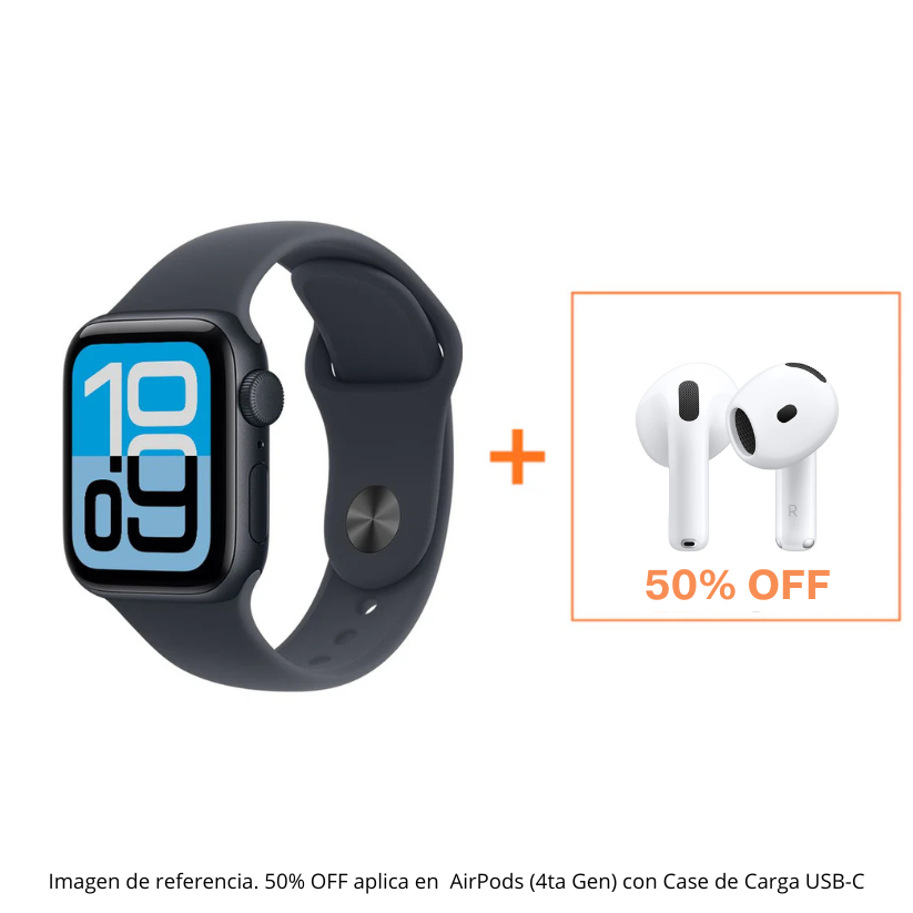 Apple Watch SE 3(GPS) 40mm - Medianoche + AirPods 4 USB-C