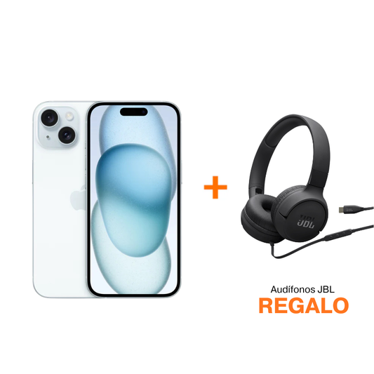 iPhone 15 128 GB Azul + Audífonos JBL Tune 520C USB-C - Negro