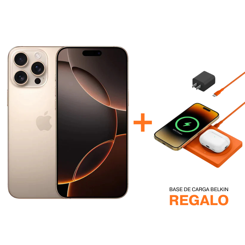 iPhone 16 Pro Max - 512GB - Titanio del Desierto + Base de Carga Inalámbrica Belkin con MagSafe