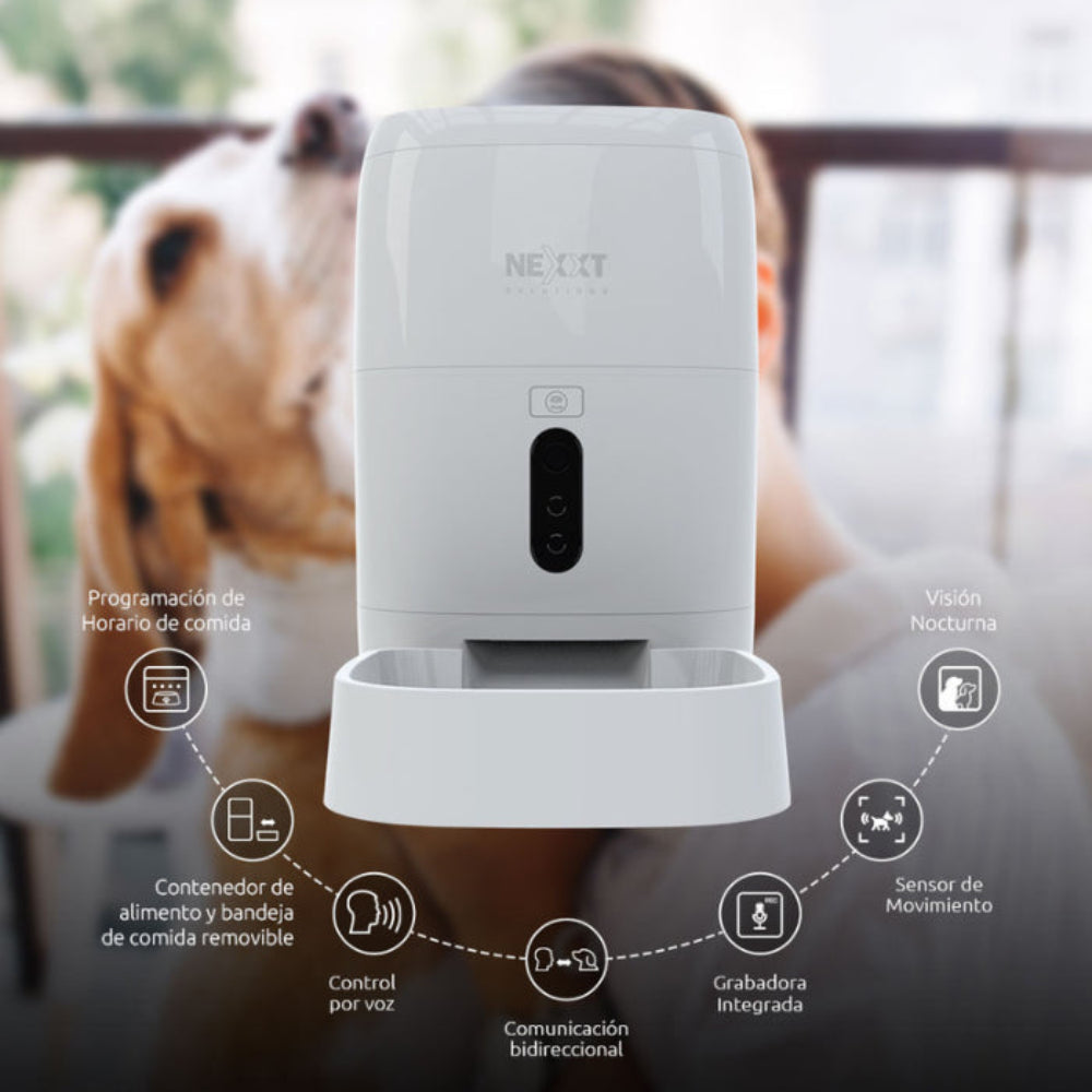 Dispensador de Comida Nexxt para Mascota Inteligente con Cámara - Blanco