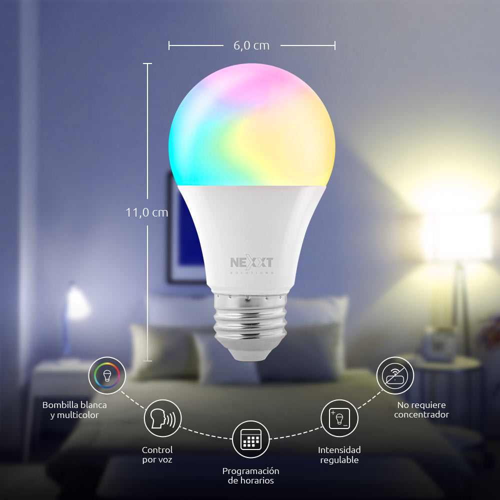 Bombillo Inteligente Nexxt Wi-Fi LED C110  Multicolor  (2 Unidades)