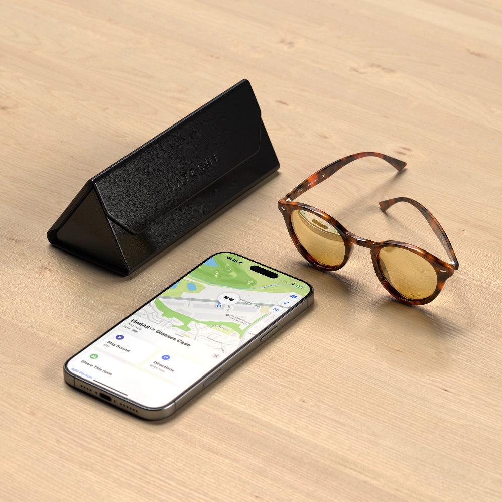 Estuche para Lentes de Cuero Vegano Satechi Compatible con Find My - Negro