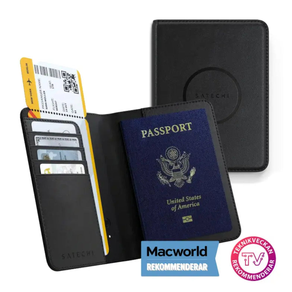 Funda para Pasaporte Satechi Compatible con FindMy Cuero Vegano - Negro