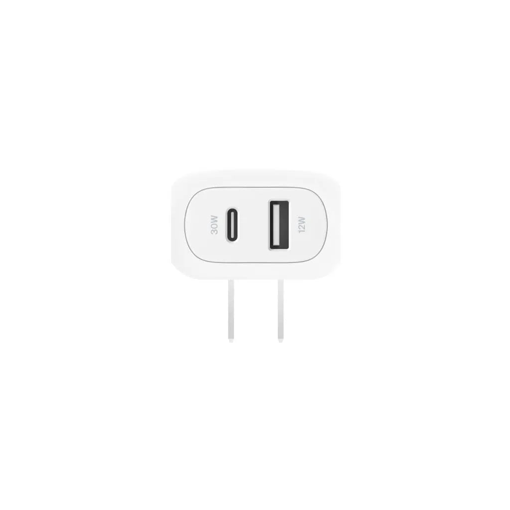 Cargador de Pared Belkin Dual USB-C 30W y USB-A 12W - Blanco