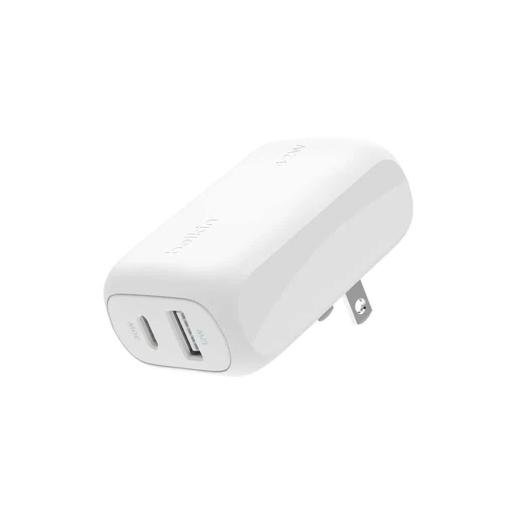 Cargador de Pared Belkin Dual USB-C 30W y USB-A 12W - Blanco