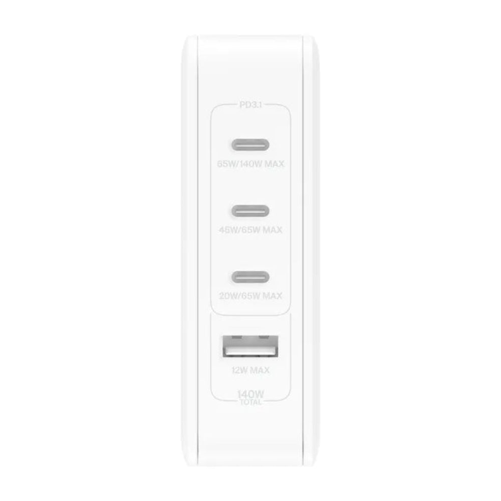 Cargador Belkin GaN de 4 Puertos (3 USB-C/1 USB-A) 140W - Blanco