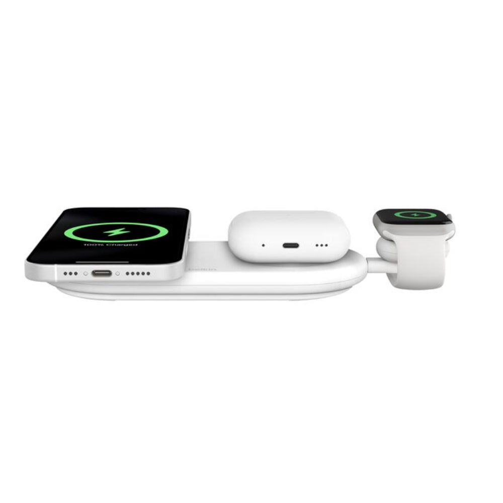 Base de Carga Magnética Belkin 3 en 1 Qi2 15W - Blanco