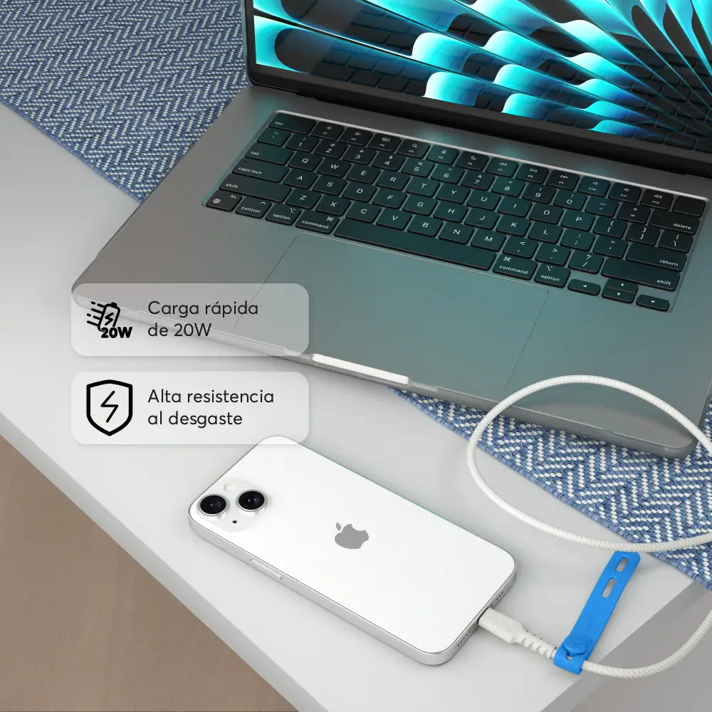 Cable Trenzado NCO PowerLite 2m USB-C a Lightning - Blanco Estrella