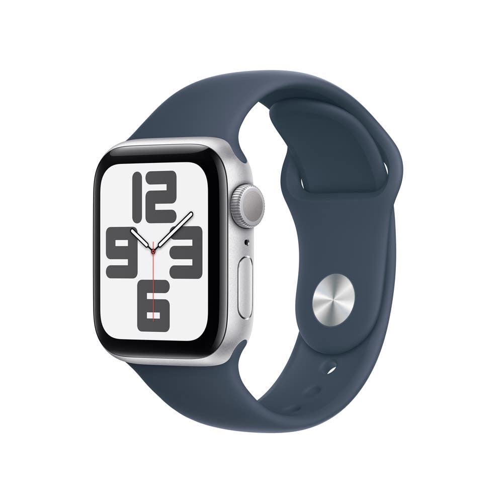 Apple Watch SE (GPS) • Caja de aluminio color plata de 40 mm • Correa deportiva azul tormenta - S/M