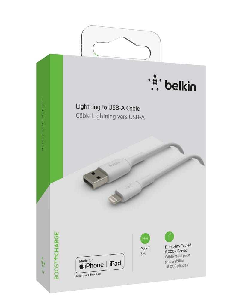 Cable Belkin BoostCharge USB-A a Lightning 3m Blanco