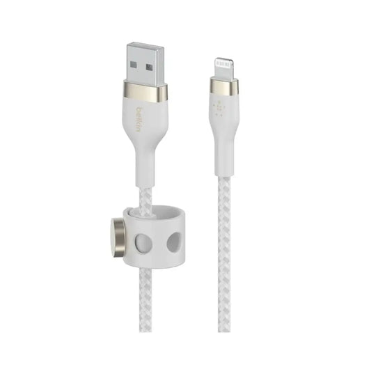 Cable Belkin Pro Flex Lightning a USB-A con correa 1m - Blanco