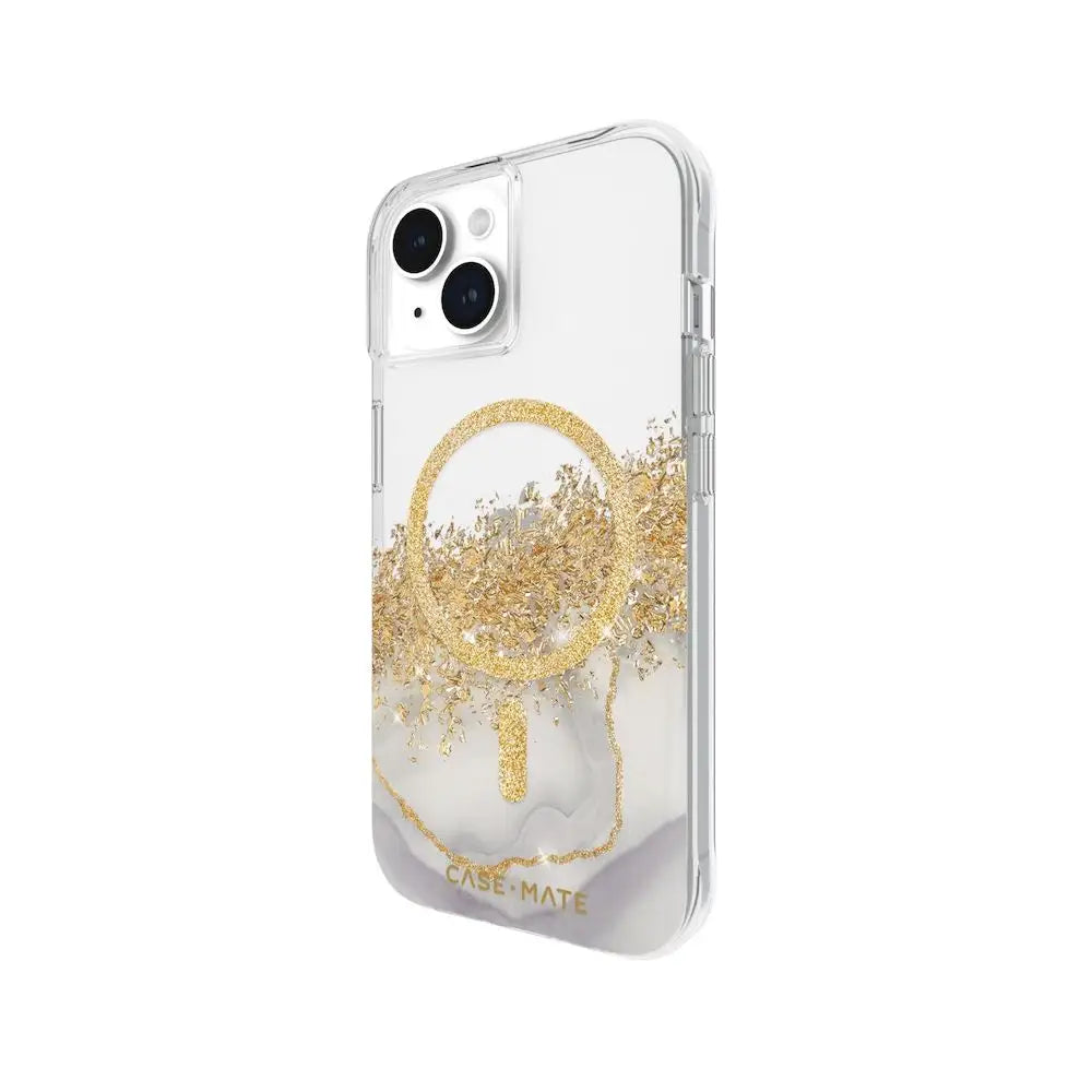 Funda Case Mate Karat Marble con MagSafe para iPhone 15/14/13 - Transparente/Oro/Mármol