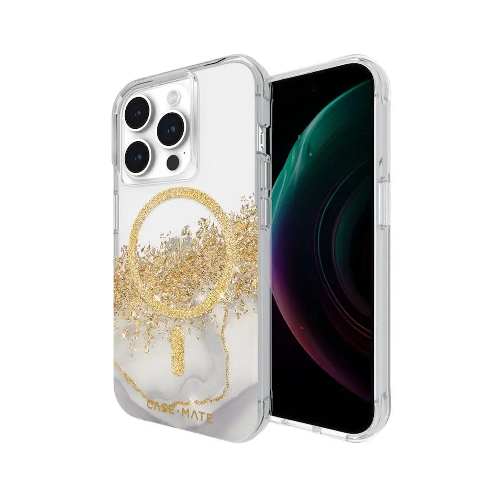 Funda Case Mate Karat Marble con MagSafe para iPhone 15 Pro - Transparente/Oro/Mármol