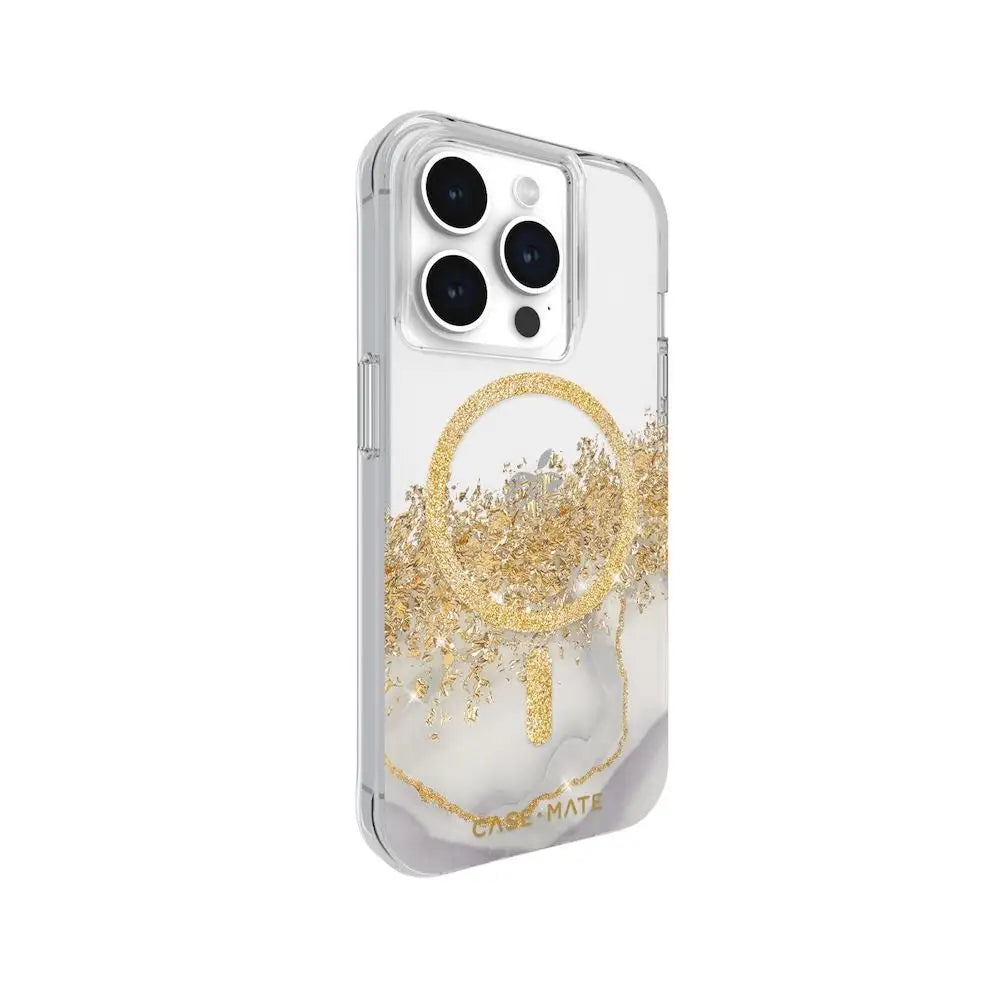 Funda Case Mate Karat Marble con MagSafe para iPhone 15 Pro - Transparente/Oro/Mármol