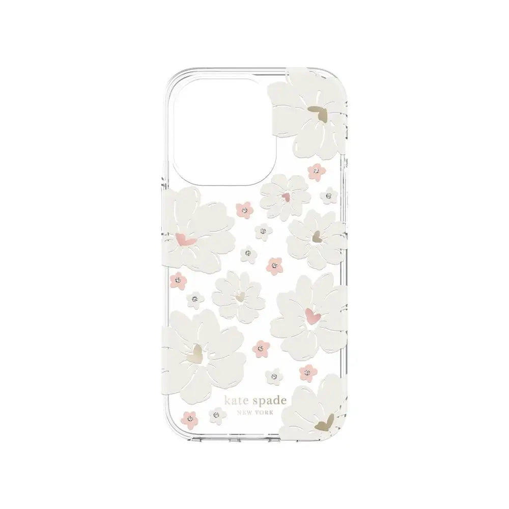 Case Kate Spade NY Protective para iPhone 14 Pro - Peonías Blancas/Transparente