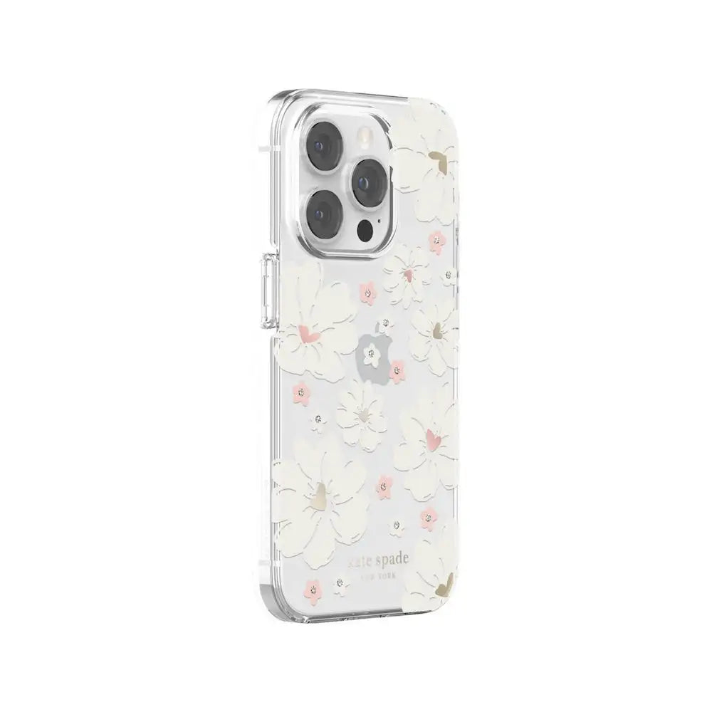 Case Kate Spade NY Protective para iPhone 14 Pro - Peonías Blancas/Transparente