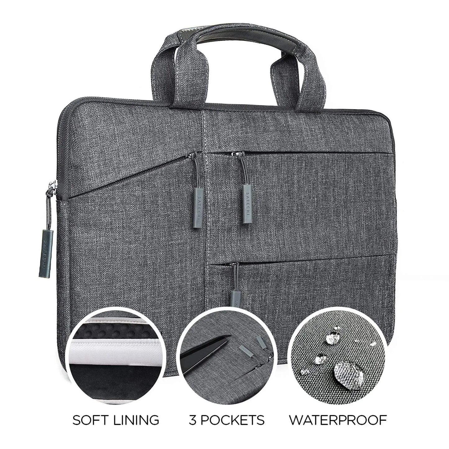 Funda impermeable Satechi para portátil 13" con bolsillos - Gris