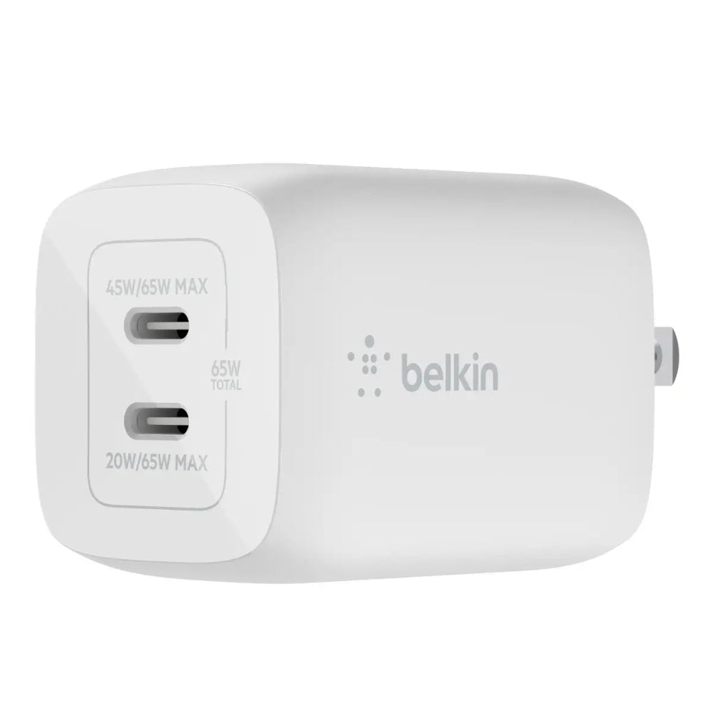 Cargador de Pared Inteligente Belkin Dual USB-C 65W - Blanco